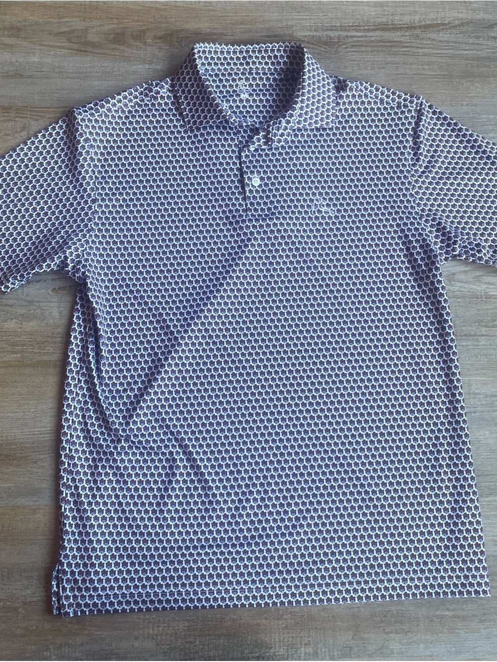 Rhoback Polo Shirt Mens Medium Performance Stretch Allover Print Tiger Pattern